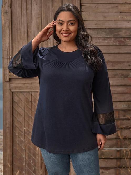 NIEUW! Prachtig blauw tuniek shirt met mesh stof maat 0XL 44, Kleding | Dames, T-shirts, Nieuw, Maat 42/44 (L), Blauw, Verzenden