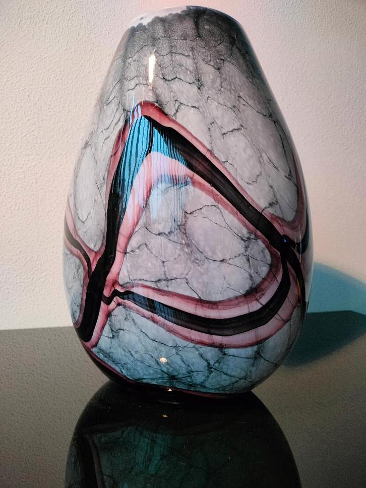 Italië Murano Style Glas Vaas Grijs Gemarmerd, Antiek en Kunst, Antiek | Glas en Kristal, Ophalen of Verzenden