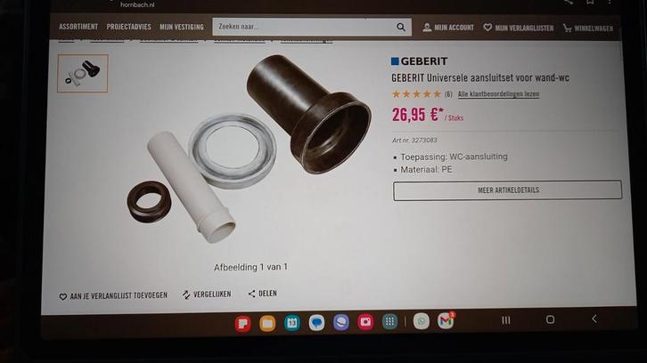 Geberit WC Aansluitset Universeel Nieuw in verpakking, Doe-het-zelf en Verbouw, Sanitair, Nieuw, Toilet, Ophalen of Verzenden