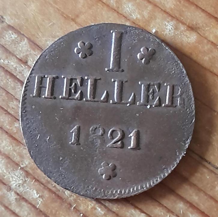 Duitsland Frankfurt 1 heller 1821, Postzegels en Munten, Munten | Europa | Niet-Euromunten, Losse munt, Duitsland, Ophalen of Verzenden