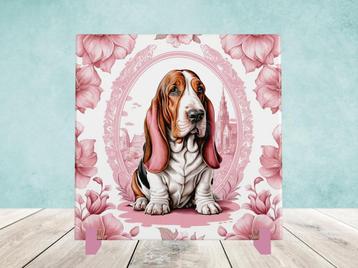 Basset Hound Delfts Roze tegel incl houder beschikbaar voor biedingen