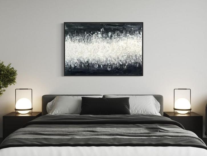 Abstract getextureerd wit/zwart schilderij 120x80 te koop, Antiek en Kunst, Kunst | Schilderijen | Abstract, Ophalen