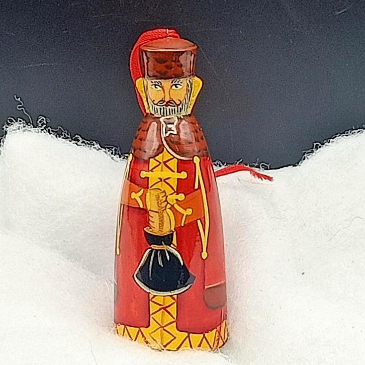 Russisch Folkart Handwerk Houten Kerstornament Wijze 11cm, Diversen, Kerst, Zo goed als nieuw, Ophalen of Verzenden