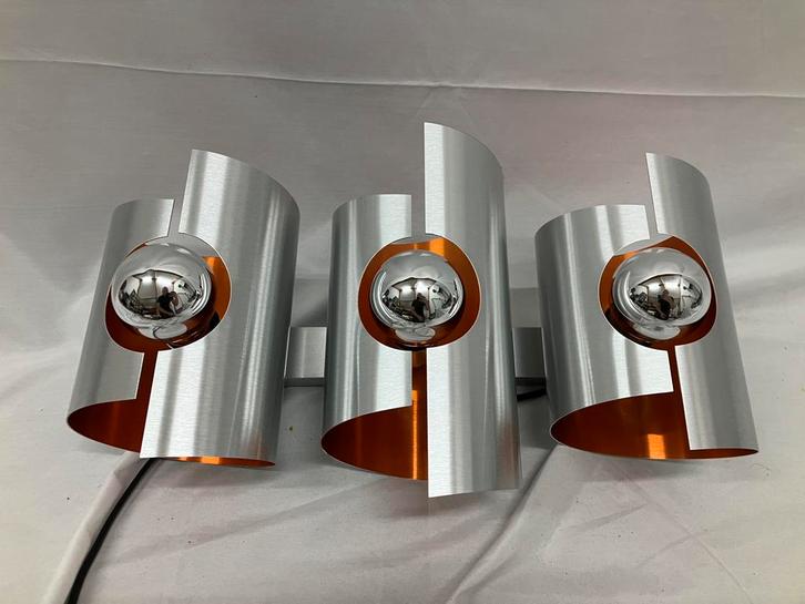 Vintage space age hanglamp, Polam, geborsteld aluminium, Huis en Inrichting, Lampen | Wandlampen, Zo goed als nieuw, Ophalen of Verzenden