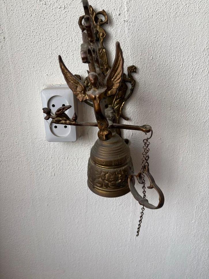 Antieke Bronzen Bel met Engel, Huis en Inrichting, Woonaccessoires | Overige, Gebruikt, Ophalen