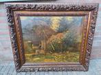 Schilderij met lijst - Boerderij tafereel, Antiek en Kunst, Ophalen