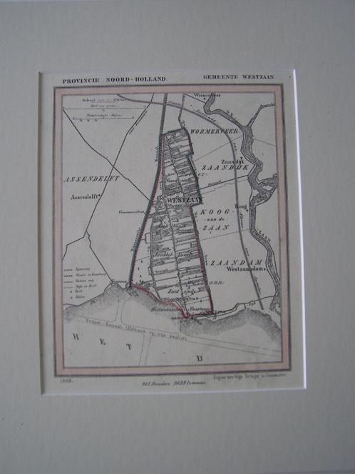 Kuyper landkaart gem. Westzaan (NH)uit 1869. Veel details, Boeken, Atlassen en Landkaarten, Zo goed als nieuw, Landkaart, Nederland