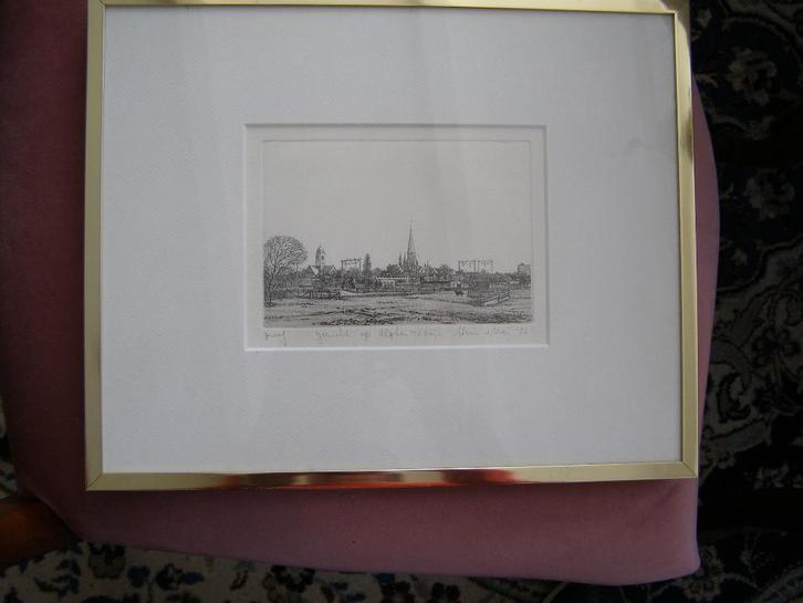 ets Alphen a/d Rijn Ingelijst door Wim van der Mey 31x25 cm, Antiek en Kunst, Kunst | Etsen en Gravures, Ophalen of Verzenden