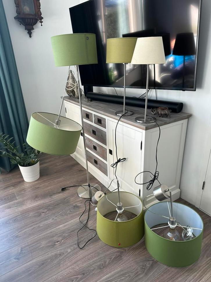 Set van 5 lampen met groene kap, Huis en Inrichting, Lampen | Tafellampen, Zo goed als nieuw, Minder dan 50 cm, Ophalen of Verzenden