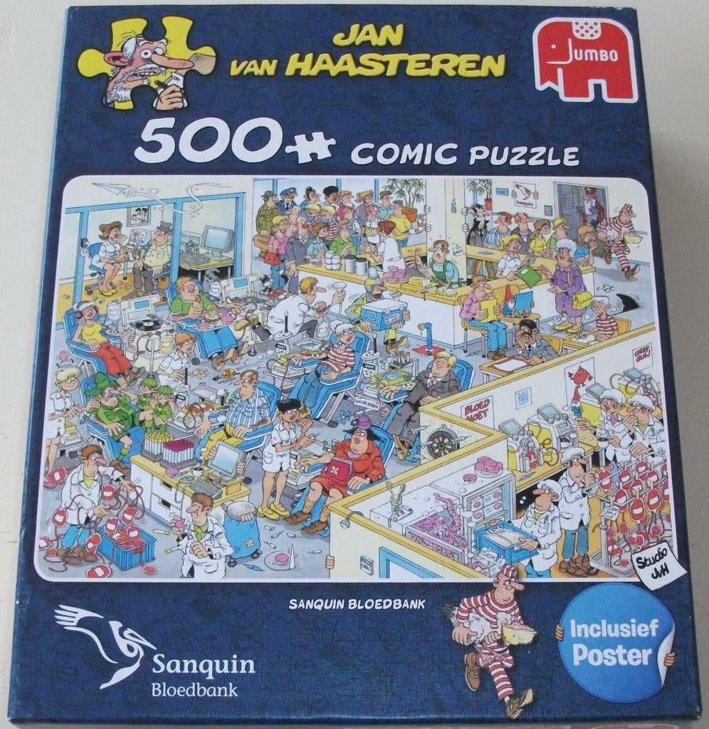 Puzzel *** SANQUIN BLOEDBANK *** 500 stukjes Jan v Haasteren, Hobby en Vrije tijd, Denksport en Puzzels, Zo goed als nieuw, Legpuzzel