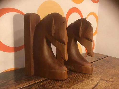 Vintage teakhouten boekensteunen, bookends, paardenhoofd, Antiek en Kunst, Kunst | Niet-Westerse kunst, Ophalen of Verzenden