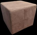 Hocker leren poef zacht suède leer beige, Ophalen, Gebruikt, Vierkant, 50 tot 75 cm