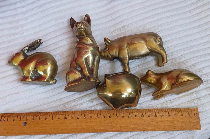 Lot koperen vintage figuren, varkens, haas, hond, kikker, Antiek en Kunst, Antiek | Koper en Brons, Ophalen of Verzenden