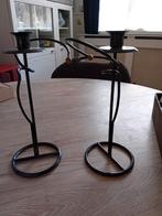 Set van 2 metalen kandelaars, Gebruikt, Zwart, Ophalen of Verzenden, Metaal