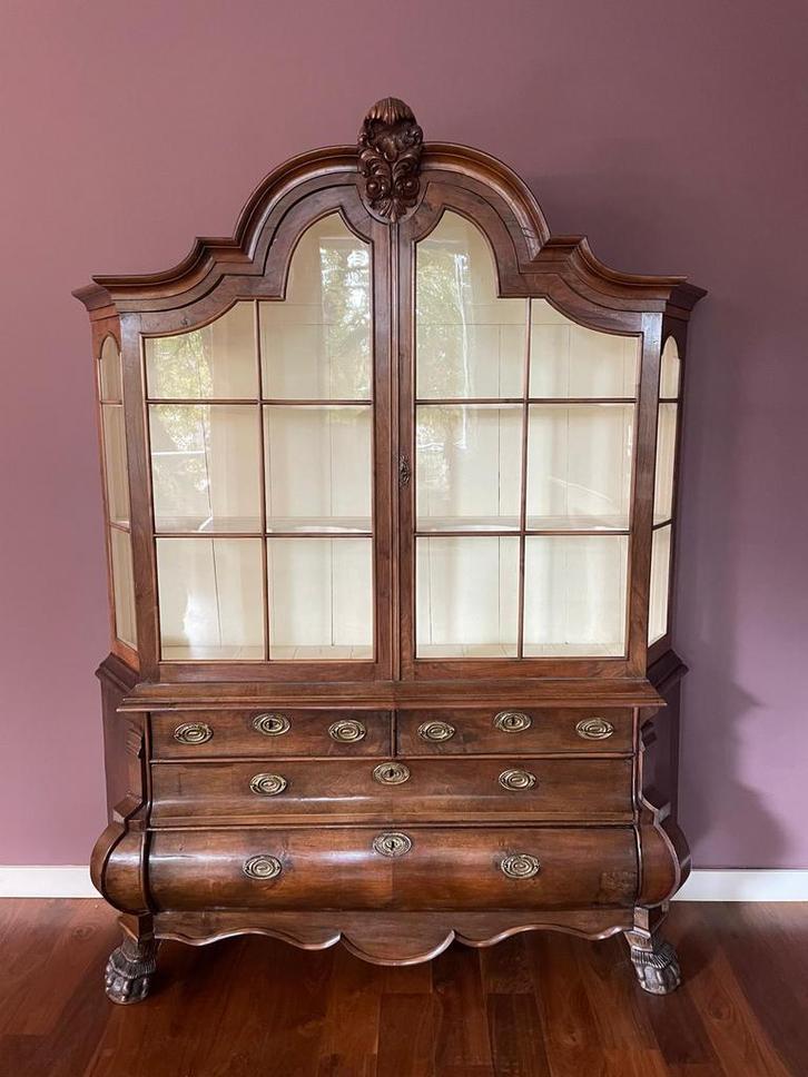 Antieke 18e E hollandse servieskast porseleinkast, Huis en Inrichting, Kasten | Vitrinekasten, Zo goed als nieuw, 150 tot 200 cm