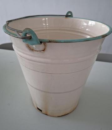 vintage emaille BK emmer plantenbak brocante rustiek beschikbaar voor biedingen