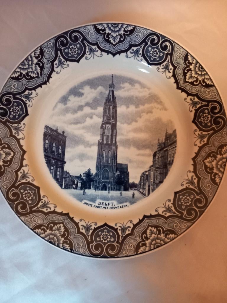Wandbord Delft grote markt ,nieuwe kerk, Antiek en Kunst, Ophalen of Verzenden