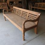 Antieke teak bank RQ7 landelijk hout stationsbank tuin Ibiza, Ophalen of Verzenden