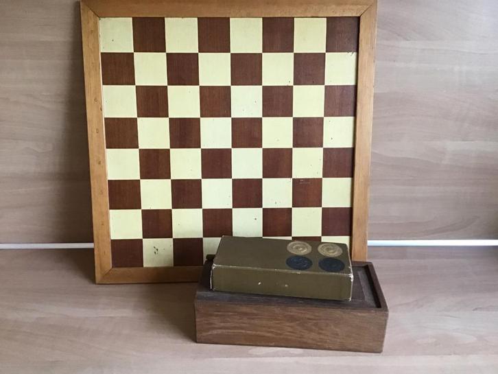 Homas dubbelzijdig dam- en schaakbord met stukken en stenen, Hobby en Vrije tijd, Denksport en Puzzels, Gebruikt, Schaken, Minder dan 500 stukjes