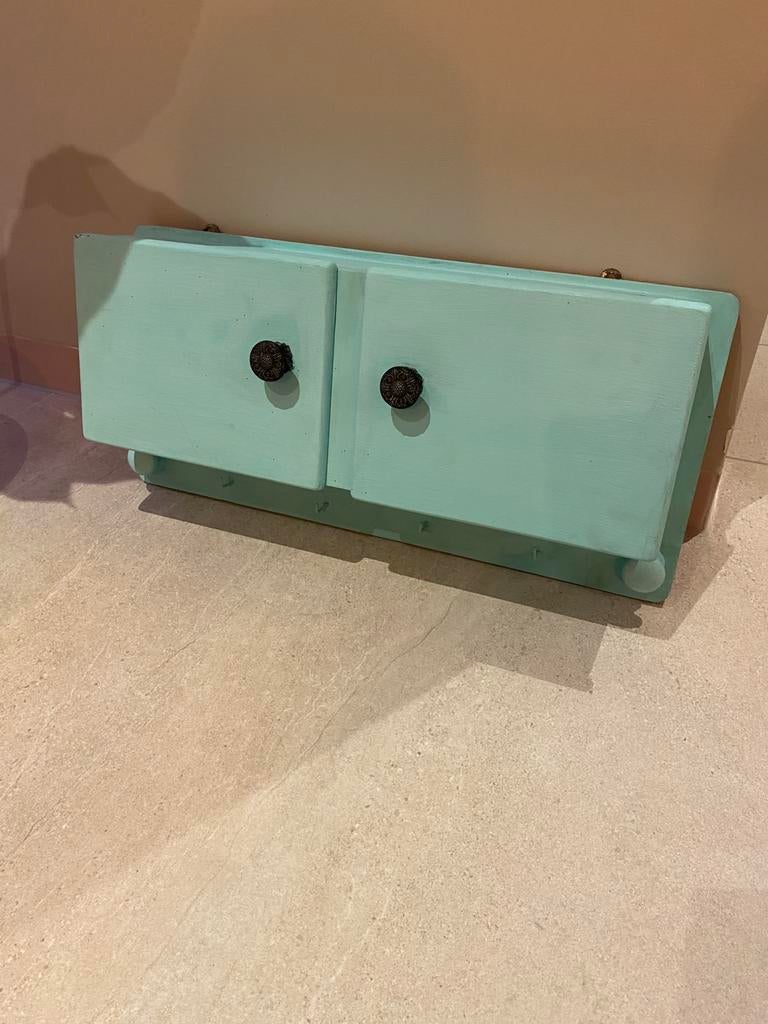 Brocante turquoise hangkastje, Ophalen, Minder dan 50 cm, Gebruikt, Minder dan 100 cm