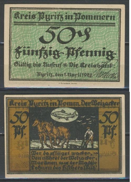 Pyritz Pyrzyce Polen 50 Pf 1921 Duits Noodgeld Biljet c-114, Postzegels en Munten, Bankbiljetten | Europa | Niet-Eurobiljetten