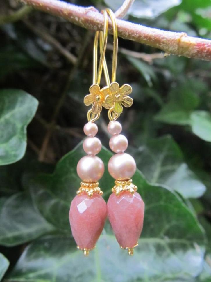 Oorbellen Jojanneke jade facet-swarovski parels goud, Sieraden, Tassen en Uiterlijk, Edelstenen, Nieuw, Ophalen