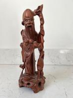 Houtsnijwerk Chinese man met vogel., Antiek en Kunst, Kunst | Beelden en Houtsnijwerken, Ophalen of Verzenden