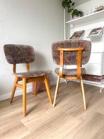 Vintage stoelen eetkamerstoelen 2 hout stof jaren60, Huis en Inrichting, Stoelen, Ophalen, Gebruikt, Stof