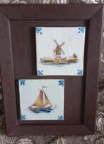 Twee gave Makummer tegels op eikenhouten tableau, Antiek en Kunst, Antiek | Keramiek en Aardewerk, Ophalen of Verzenden
