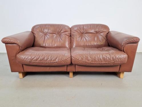 Vintage De Sede DS101 twee zitbank leer 1970 mid century, Huis en Inrichting, Banken | Bankstellen, Gebruikt, Rechte bank, Tweepersoons