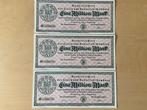 3 x 1 Million Mark 1923 UNC opeenvolgende nummers, Ophalen of Verzenden, Duitsland, Setje