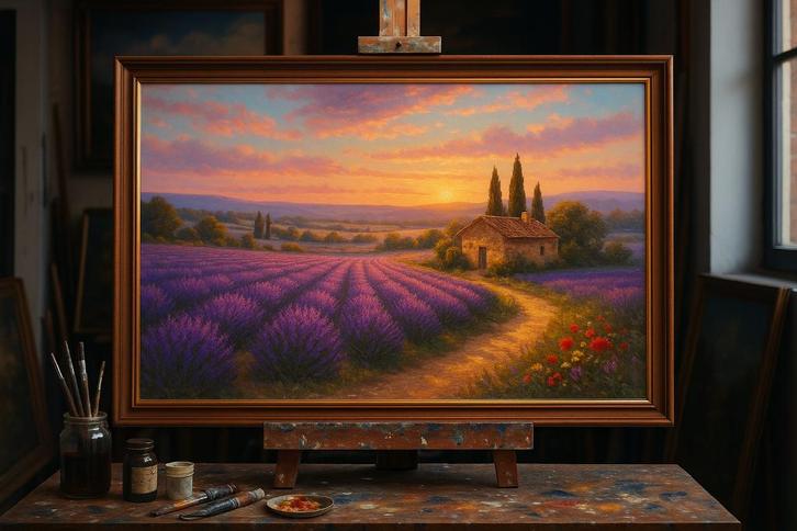 Lavendelvelden Provence schilderij op aanvraag, Huis en Inrichting, Woonaccessoires | Schilderijen, Tekeningen en Foto's, Nieuw