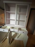 Lichtroze houten kast met glazen deuren, Ophalen, Gebruikt, 100 tot 150 cm, Met lade(s)