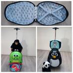 2 kinderkoffers/reiskoffers met wieljes pinguïn & krokodil, Ophalen, Uitschuifbare handgreep, Gebruikt, Hard kunststof