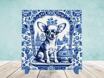 Chihuahua Delfts Blauwe tegel incl houder beschikbaar voor biedingen