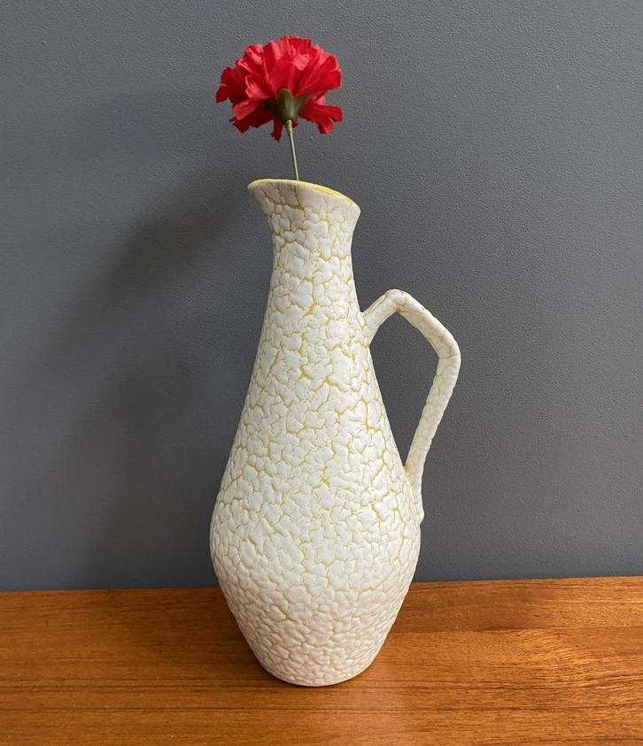 50 jaren D19 geel schenk vaasje JASBA wit craquelé-glazuur, Huis en Inrichting, Woonaccessoires | Vazen, Gebruikt, Geel, Minder dan 50 cm