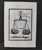 Exlibris Ambrozio Ezagui (medici, weegschaal, roos, hand), Ophalen of Verzenden
