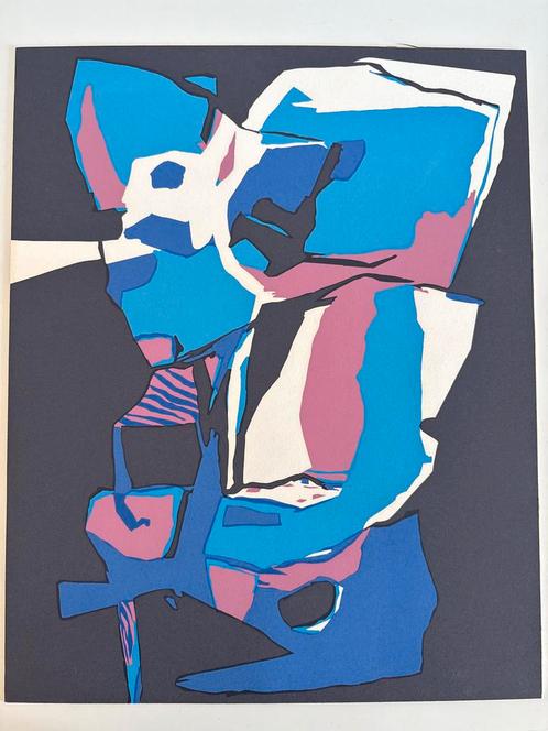 Abstracte Zeefdruk - Blauw, Roze, Wit Kleurenspel, Antiek en Kunst, Kunst | Litho's en Zeefdrukken, Ophalen of Verzenden