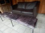 Leren Bank zonder leuning, met stalen onderstel, Huis en Inrichting, Banken | Bankstellen, Ophalen, Minder dan 75 cm, Tweepersoons