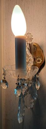 Klassieke wandlamp, antiek met kristallen, hoogte 22cm, Ophalen of Verzenden