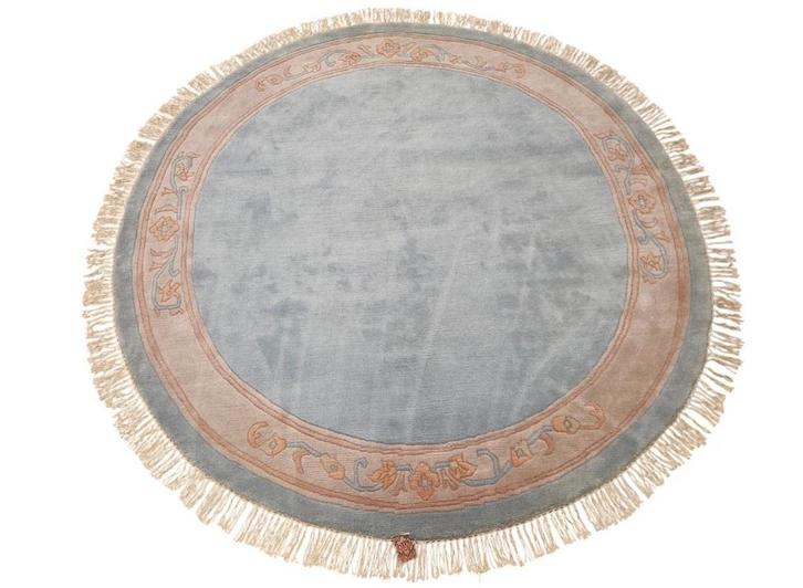 Handmade rond tapijt Nepal licht blauw wol 220x220cm, Huis en Inrichting, Stoffering | Tapijten en Kleden, Zo goed als nieuw, 200 cm of meer