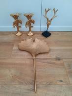 Diverse gouden woonaccessoires (skelet kop, blad + kandelaar, Ophalen of Verzenden, Zo goed als nieuw