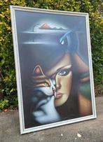 Vintage/Schilderij/Dame met poes, Antiek en Kunst, Ophalen of Verzenden