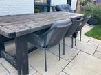 Te koop: Stevige tuintafel van balken uit een oude boerderij, Tuin en Terras, Tuintafels, Ophalen, Zo goed als nieuw, Rechthoekig