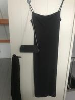 zwarte lange avondjurk met split maat M met shawl en tasje, Maat 38/40 (M), Galajurk, Zwart, Ophalen of Verzenden
