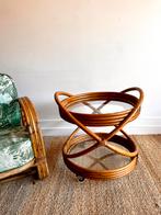Vintage mid-century rotan trolley barcart serveerwagen, Minder dan 55 cm, Vintage, Vintage, Zo goed als nieuw