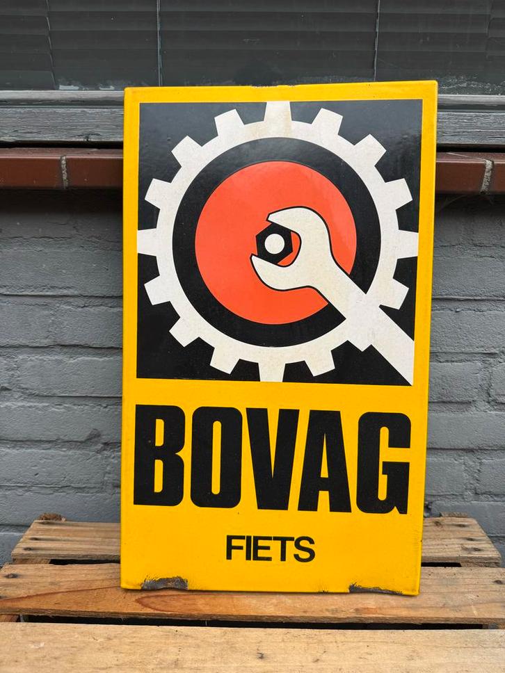 Vintage BOVAG Fiets emaille Reclamebord, Antiek en Kunst, Antiek | Wandborden en Tegels, Ophalen of Verzenden