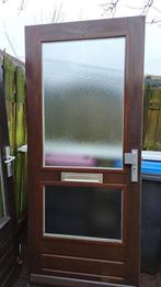 Hardhouten Meranti voordeur incl. dubbelglas, Doe-het-zelf en Verbouw, Deuren en Horren, 80 tot 100 cm, Gebruikt, Glas, Buitendeur