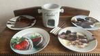 Chocolade fondue set, incl vorkjes en 4 bordjes set:, Witgoed en Apparatuur, Fonduesets, Ophalen of Verzenden, Zo goed als nieuw