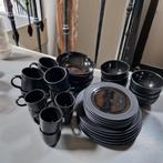Zwarte 6-delige serviesset, Huis en Inrichting, Keuken | Servies, Ophalen, Gebruikt, Keramiek, Effen